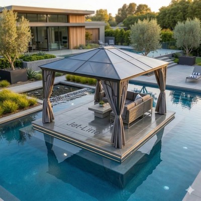 Alu Gartenpavillon Sahor 4,2x3 m Jet-Line 6mm Polycarbonat Hardtop inkl Vorhänge