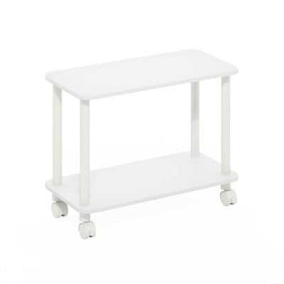 Modern Rectangle End Table Side Table with Casters White/White for Living Room