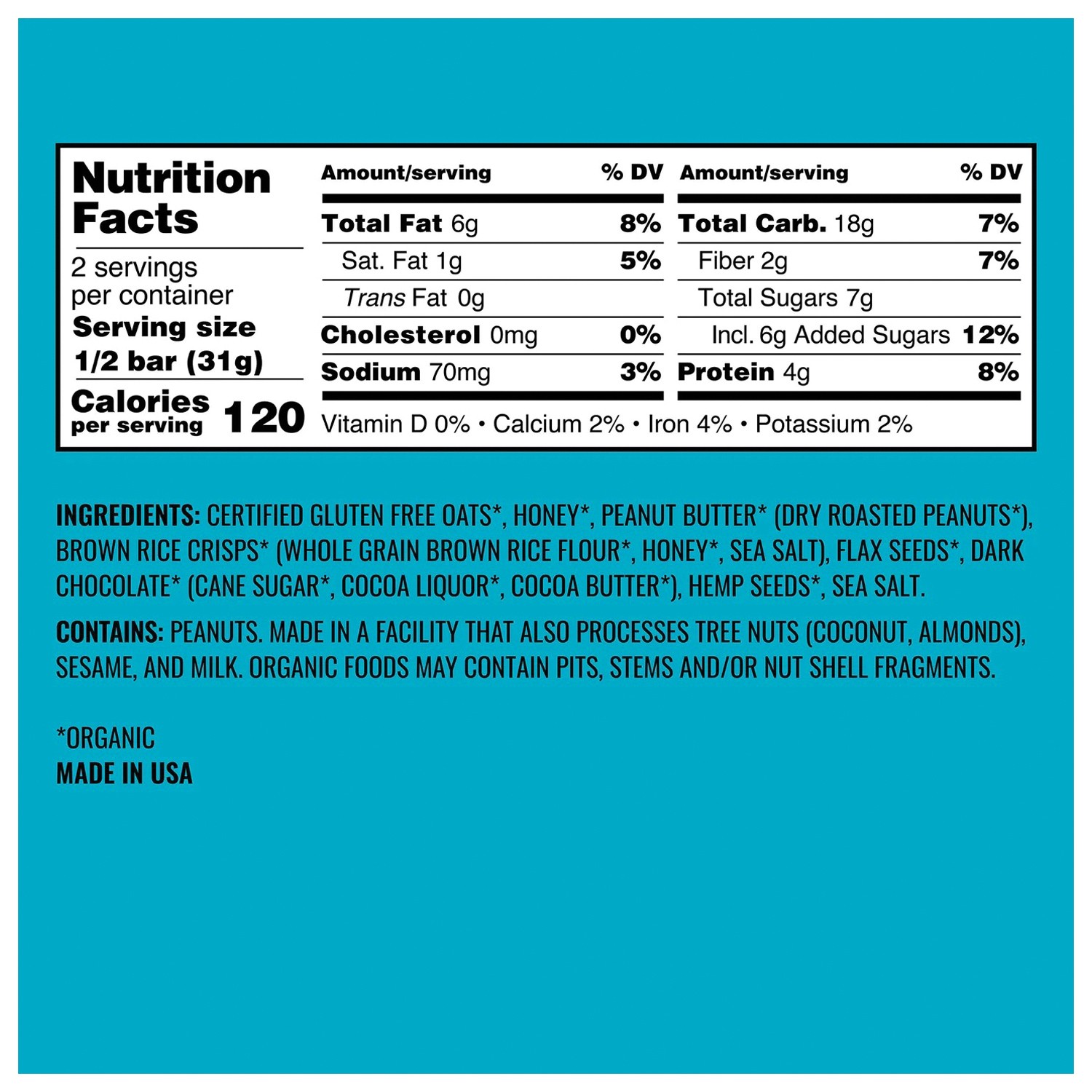 Конопляный батончик Kates Real Food PB - Органическая безглюте не содержащая ГМО питательная энергия 9690₽