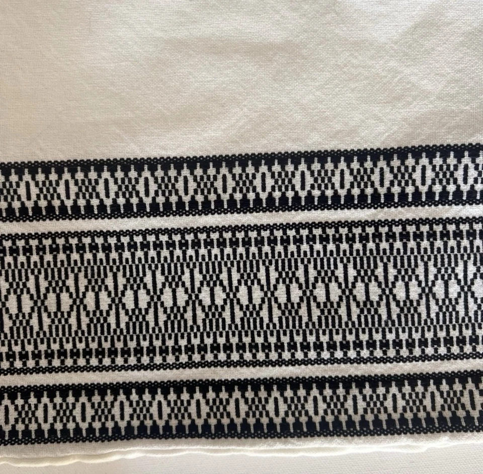 CRATE & BARREL Cotton White/Black Embroidered Pillow Cover 20" x 26" (Pre-Owned) - Image 3 of 4