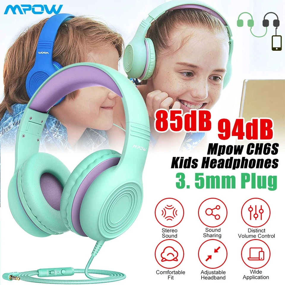 Mpow Kids Headphones Foldable Stereo 3.5mm Wired On-Ear Headset Fr School Travel Foto 2 de 4