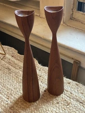 Mid Century Danish Teak Tulip Candlesticks Set of 2  - Original from Denmark