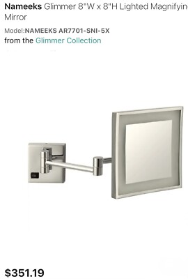 Nameeks AR7701-SNI-5X Glimmer 8''W x 8''H Lighted Magnifying Mirror Satin Nickel