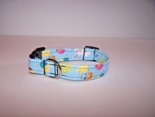 Wet Nose Designs Hippity Hoppity Dog Collar on Blue Bunny Chick Eggs Easter