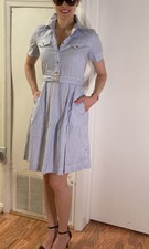 Tory Burch Striped Cotton Shirtdress Dress Womens Belted Pockets Sz 0 NWT $348