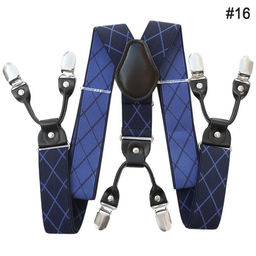 Men's 35mm Wide Suspenders 6 Clips Adjustable Elastic Leather Braces Trousers - Picture 54 of 63