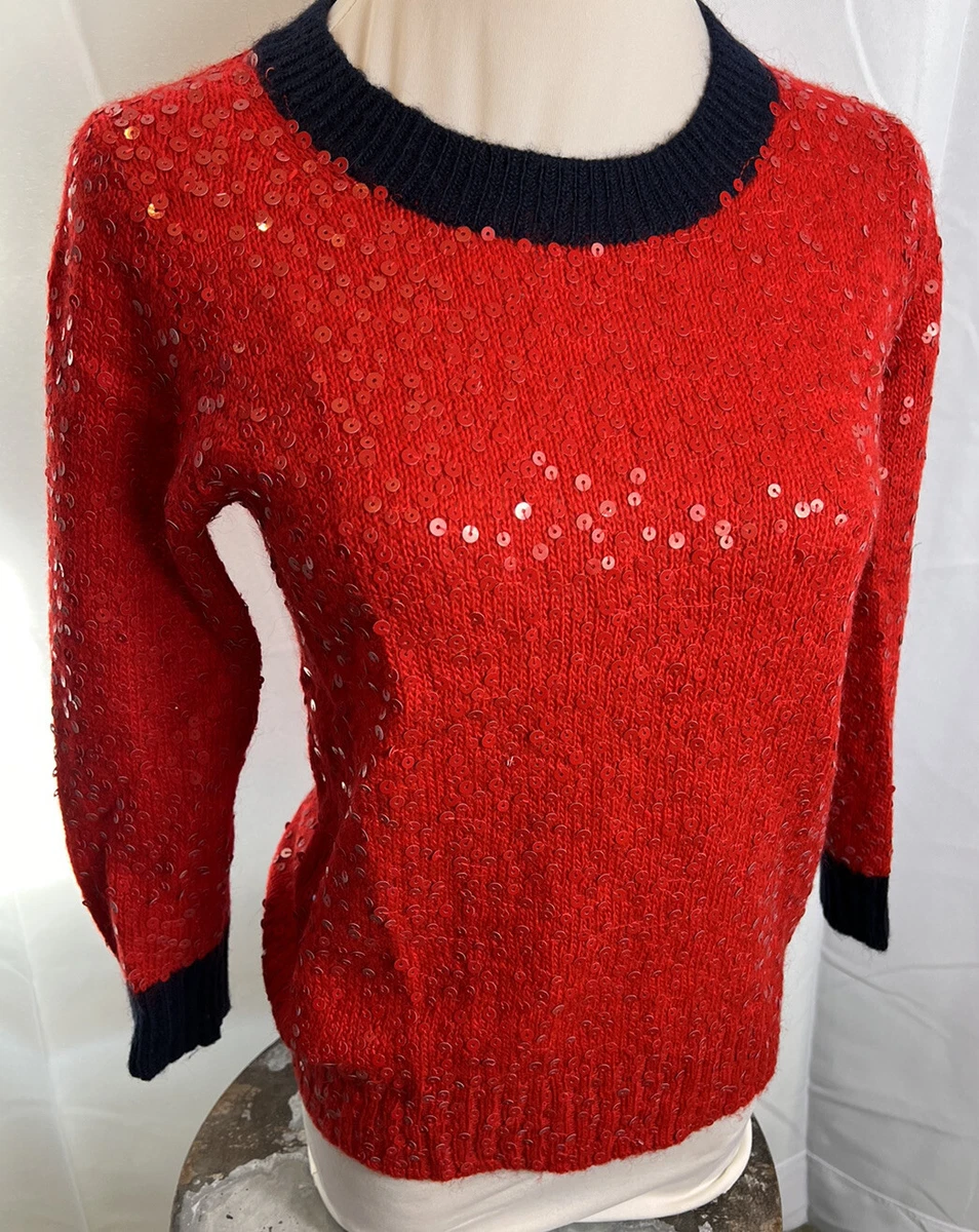 J Crew Red Blue Sequin Sweater Size S eBay
