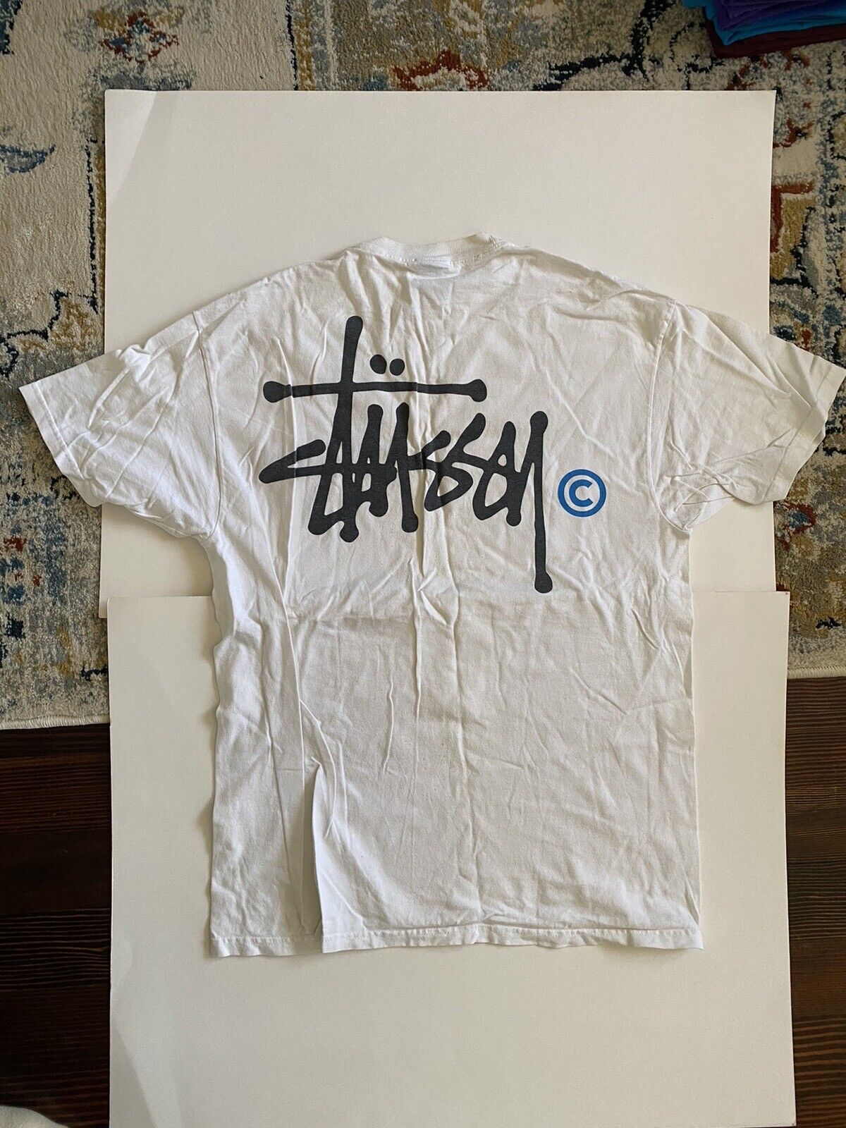 Stussy T Shirt Large Mens White Front Back Hit Graphic BIG Spell