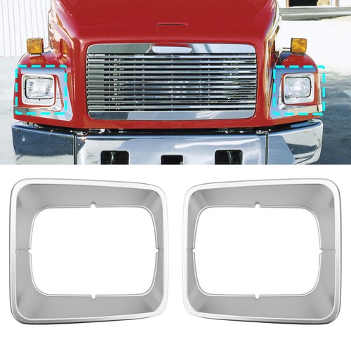 2PC Headlight Bezel Plastic Gray Pair Fit Freightliner FL50 FL60 FL70