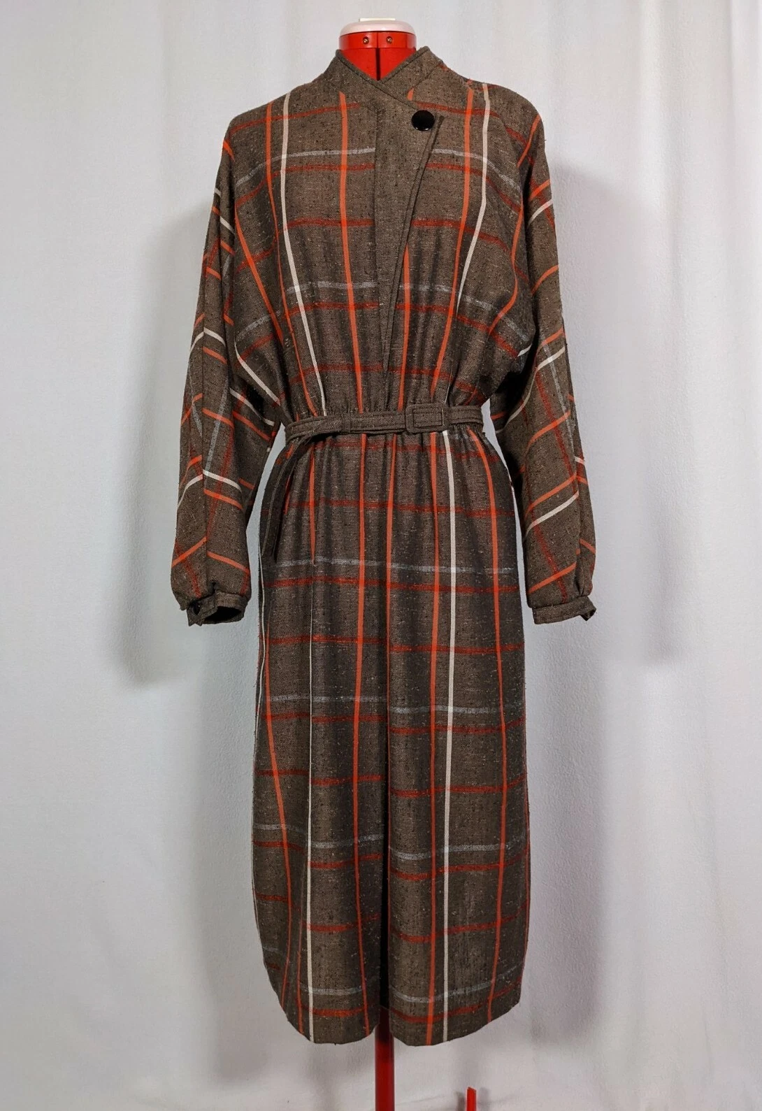 Abito a quadri Givenchy vintage anni '80 misto rayon testurizzato con cintura taglia plus 16