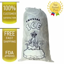 100 COMMERCIAL CRYSTAL 10 LB LBS 1.5 MIL Plastic Ice Bag Bags With Drawstring