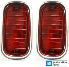60-66 Chevygmc Truck Fleetside Rear Red Tail Light Lenses Waluminum Trim Pair