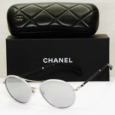 Chanel 2018 Sunglasses Silver Mirror Black Pilot 4228-Q c 
