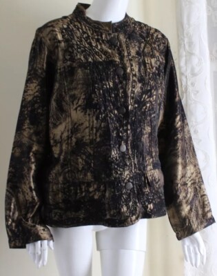 Chico's Sz 3 XL Gold Black Fantasy Amazing Crewel Embroidered Art Jacket