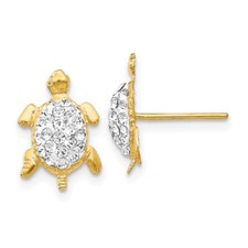 12mm 14K Yellow Gold Crystal White Turtle Post Earrings