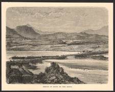 India BRIDGE OF BOATS ON THE INDUS engraved print ex Rousslet 1876 7"x5.5"