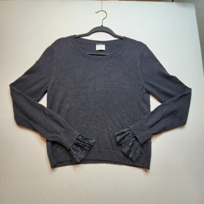 Riani Womens Sweater Medium Black Long Sleeve Ruffle Cuff Wool Cashmere