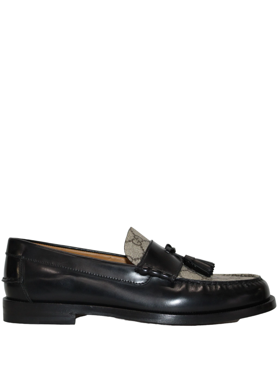 Authentic Men's Gucci Black Leather Canvas GG Supreme Tassel