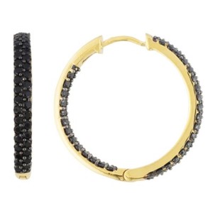 Authentic 2.12 ct Round Black Spinel 14K Yellow Gold Plated Sterling Silver Hoop Earrings