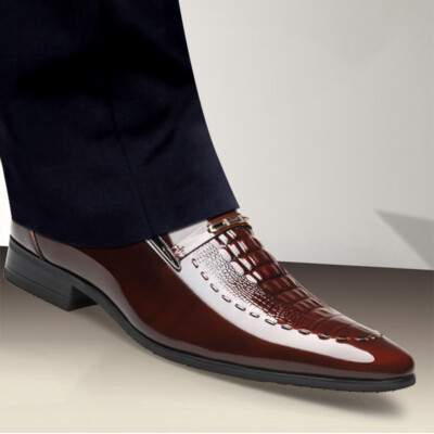 Men Leather Flat Slip On Formal Pointed Toe Business Oxfords Dress Shoes Fashion