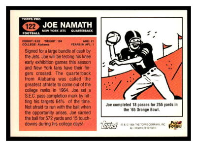 1996 Topps #122 Joe Namath Joe Namath Reprints | eBay