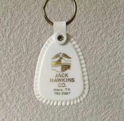 Vintage Keychain INDIANA S LUMBERMENS MUTUAL Key Fob Ring Jack Hawkins WACO, TX.