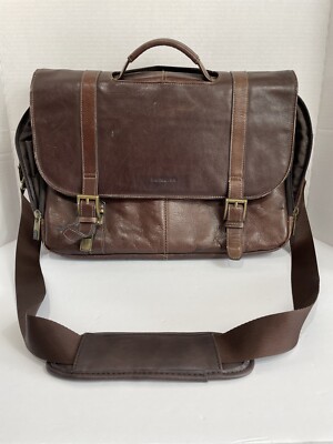 Vintage Samsonite Brown Leather Business Messenger Bag Laptop Shoulder Strap J1