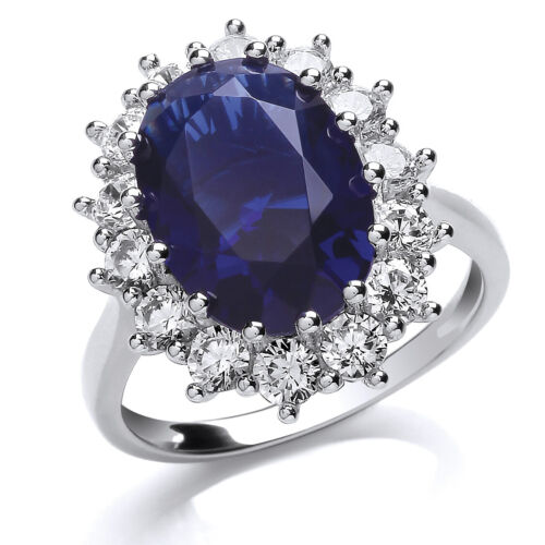 Silver Mersham Jewels Created Sapphire Princess Diana Kate Royal Engagement Ring - Picture 1 of 1