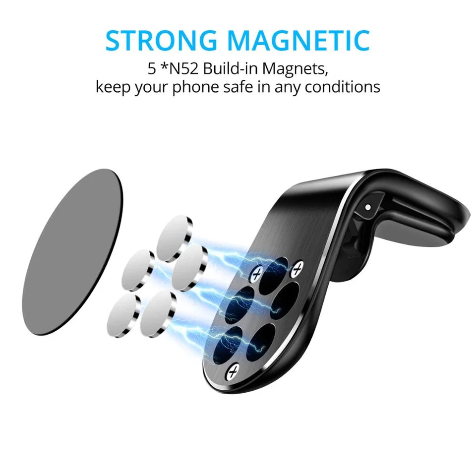 Metal Magnetic Mini L-Shape In Car Air Vent Mobile Phone Mount Holder Stand - Image 2 of 4