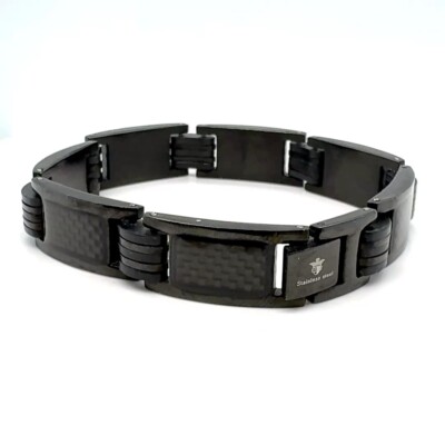 Blackjack Black Stainless Steel, Carbon Fiber and Silicone Bracelet  Inch