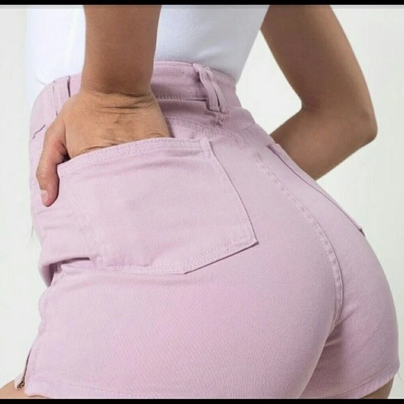 Pantalones Cortos American Apparel Rosa Malva Elastizados Sarga Cintura Alta Cremallera Lateral 26/27 Foto 2 de 2