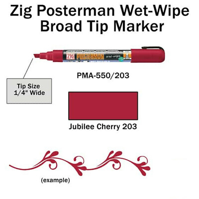 Jubilee Cherry Liquid CHALK Marker Pen 6mm Chisel TiP Wet Wipe ZIG POSTERMAN 203