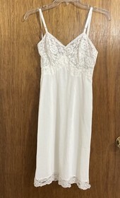 Vintage Kayser Full Slip White Lace Lined Top Slip Sz 32 Adjustable Straps