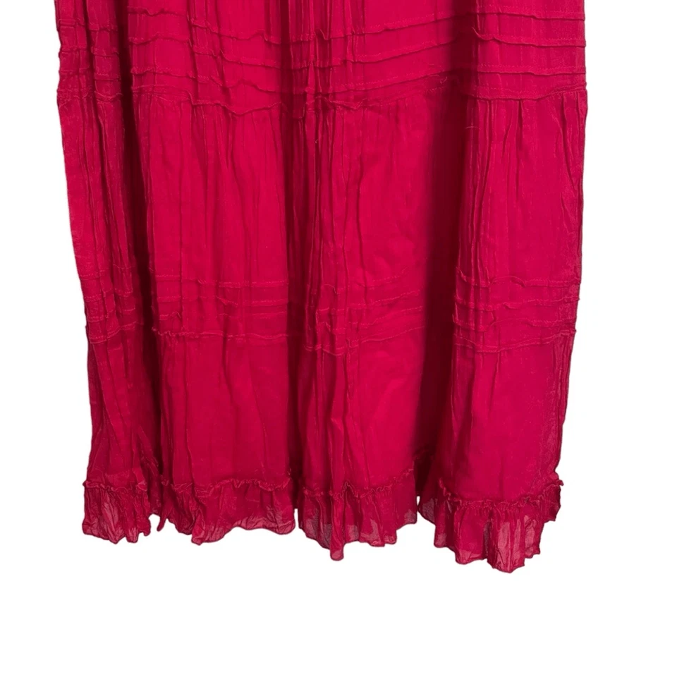 Chico's Hot Pink Cotton Crinkle Ruffle Hem Midi Skirt MED - Image 4 of 4