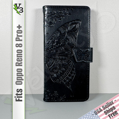 Wallet Case for Oppo Reno 8 Pro Plus - Embossed Butterfly | Faux Leather Folio