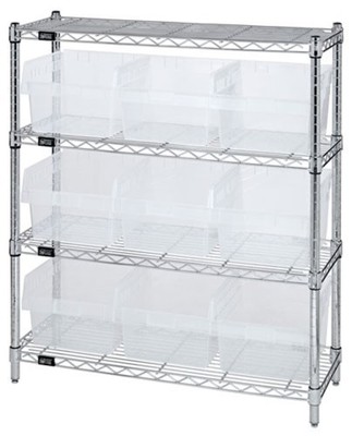 Quantum Storage Systems - WR4-39-1236-809CL - Wire Shelving Unit With Bins Clear