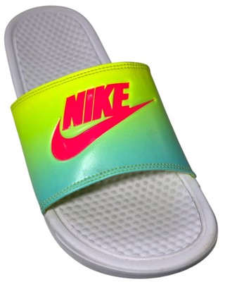 Nike Slides Womens Sz 12 Benassi Sandal Tropical Ombre Grn Yellow Red 618919-121