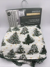 New Envogue Christmas Tree Oeko Tex Shower Curtain 72" x 72" With Pom Pom Trim