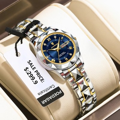 Luxus Damen Uhr leuchtende Wasserdicht Leucht Quarz Armbanduhr Edelstahl Frauen