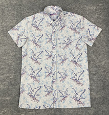 Retro Rifle Shirt Mens S Prey Floral Hawaiian Eagle Print White Performance