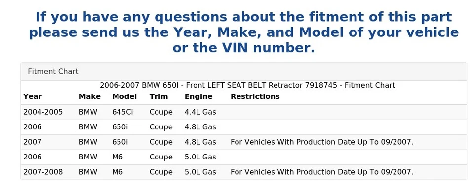 BMW 650I 2006-2007 - Cinturón de seguridad delantero izquierdo retractor 7918745 Foto 4 de 4