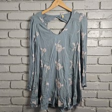 Free People Mini Dress XS Emma Floral Embroidered Austin Boho Keyhole Back Sage 