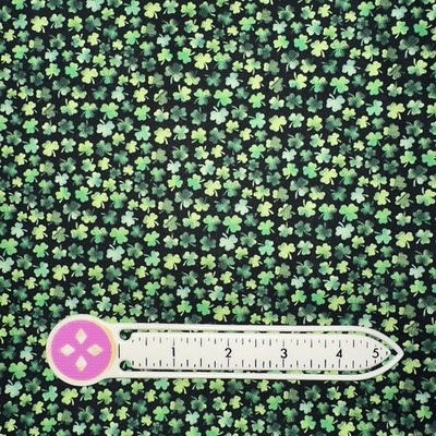 FERN XLScrap 10x22  St Patrick Mini Green Clover/Shamrocks Lucky Fabric on Black