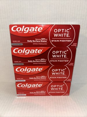 Colgate Optic White Stain Fighter Toothpaste Clean Mint Paste 4.2oz ea Lot of 4