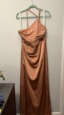 Azazie Brown Sleeveless One Shoulder Bridesmaid Dress Regular Size A12