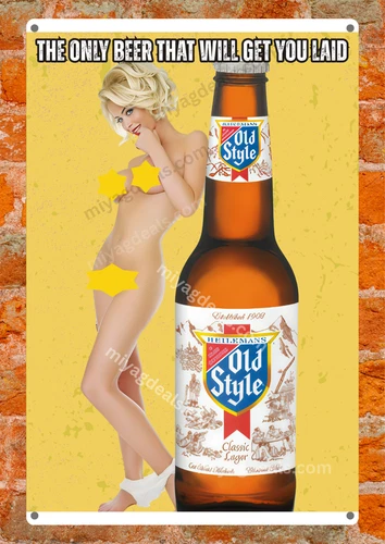 Old Style Beer Sexy Girl Vintage Style Metal Sign - Bar Man Cave Decor Read Des