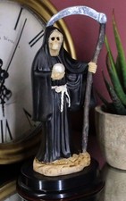 Ebros Black Santa Muerte With Scythe Statue 5.5" Tall Bone Mother
