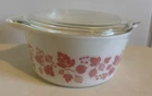 Vtg Pyrex Pink White Gooseberry Round 1 1/2 Qt Casserole Dish Lid 474-B Handles