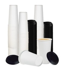 White Disposable Paper Coffee Cups with Lids 24 OZ, 50 Count For Hot Bevera...