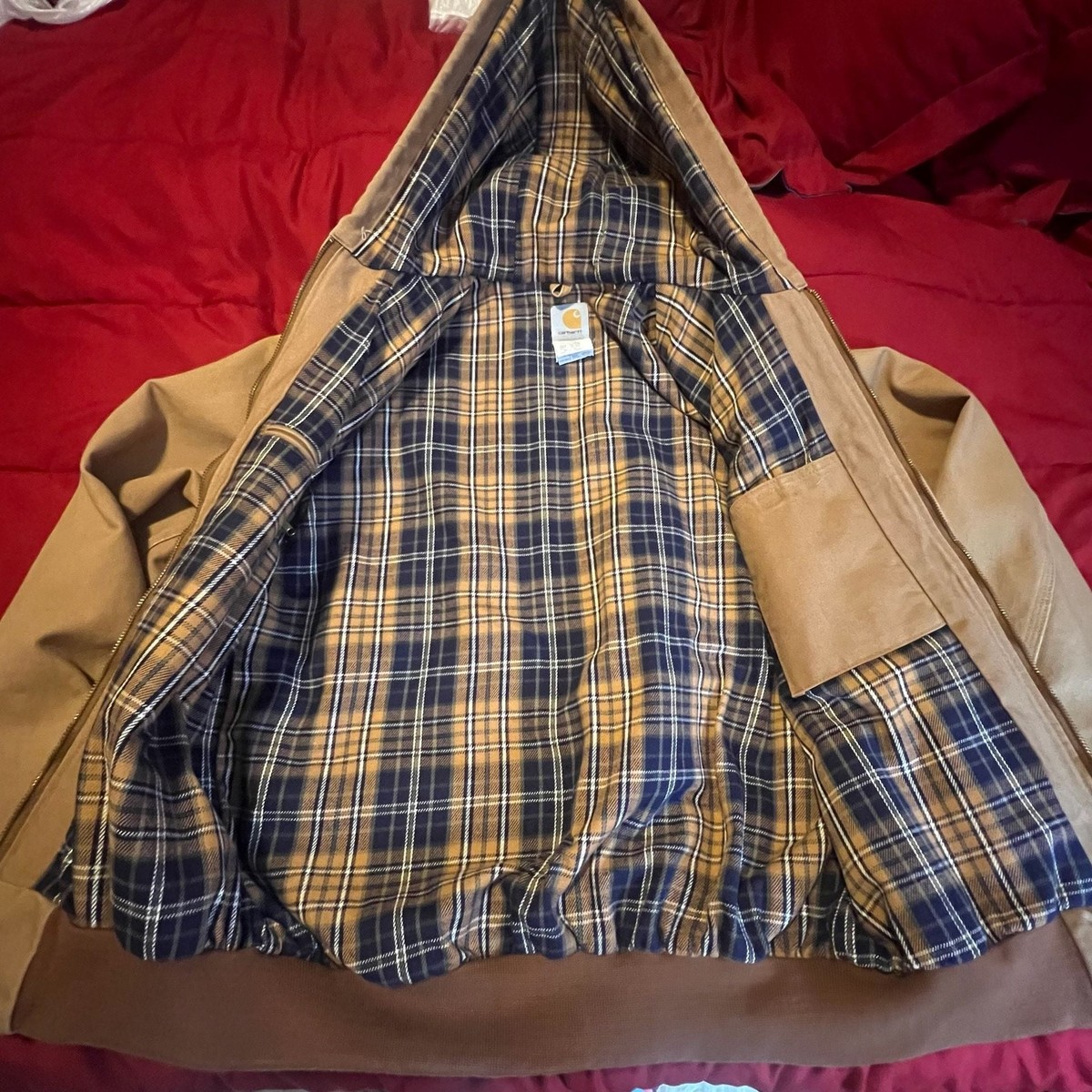 Carhartt J138 BRN Sandstone Duck Flannel-Lined Jacket Size Medium